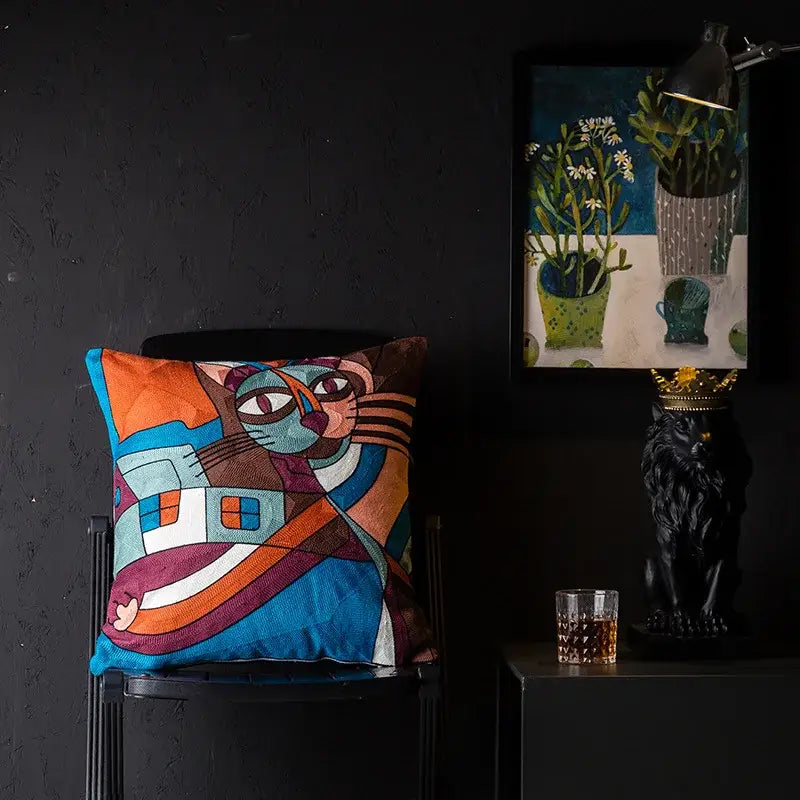 Picasso style abstract cat cushion cover living room decor