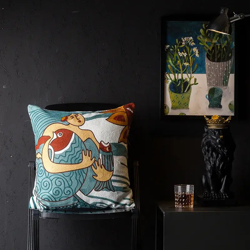 Picasso style abstract cat cushion cover living room decor