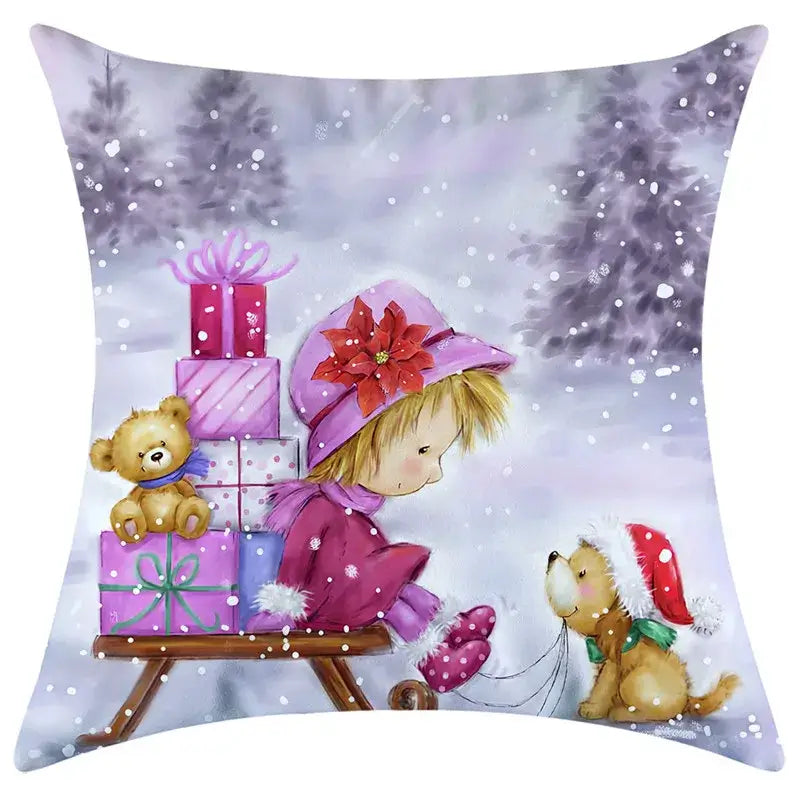 Festive character print christmas pillowcase living room decor