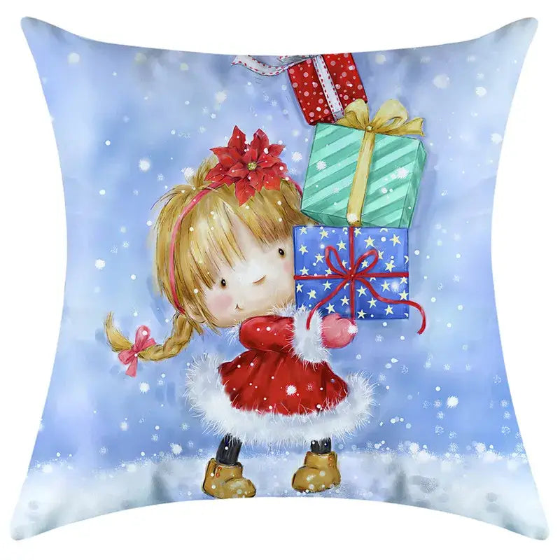 Festive character print christmas pillowcase living room decor