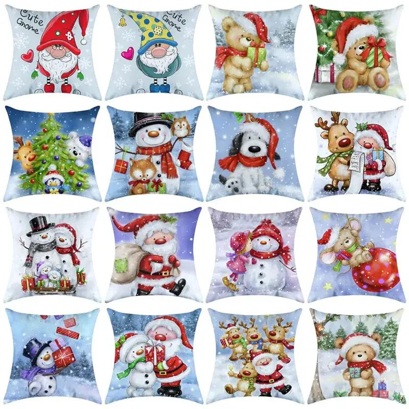 Festive character print christmas pillowcase living room decor