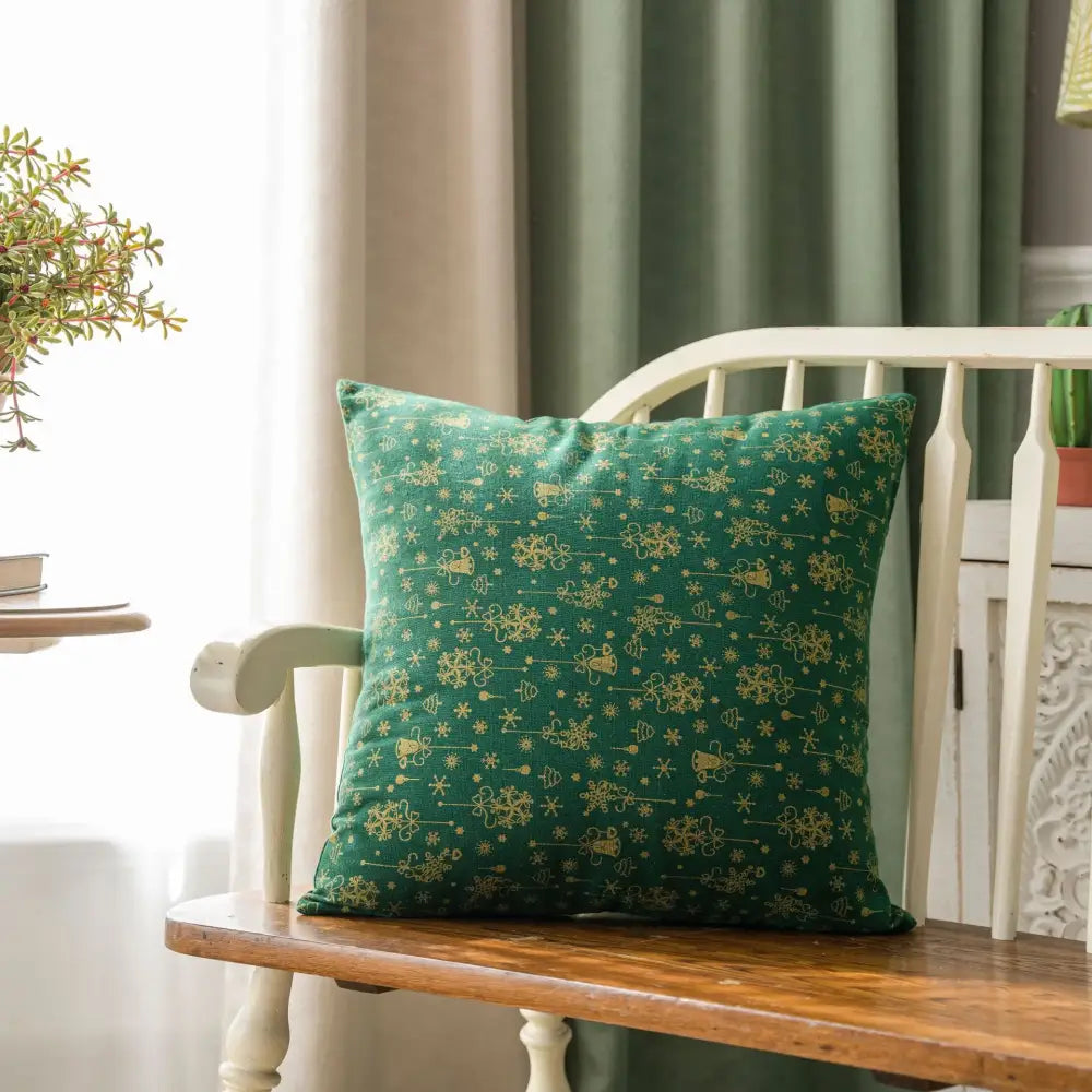 Festive plaid cushion cover with gold snowflakes living room decor