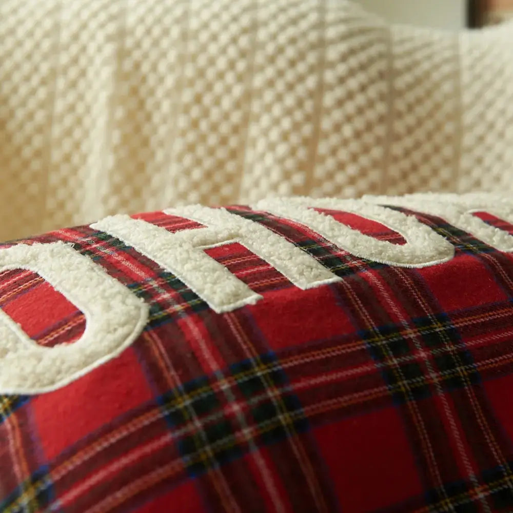 Christmas plaid print pillow case set red & white living room decor