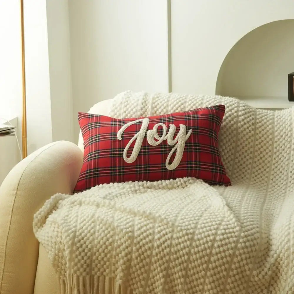 Christmas plaid print pillow case set red & white living room decor