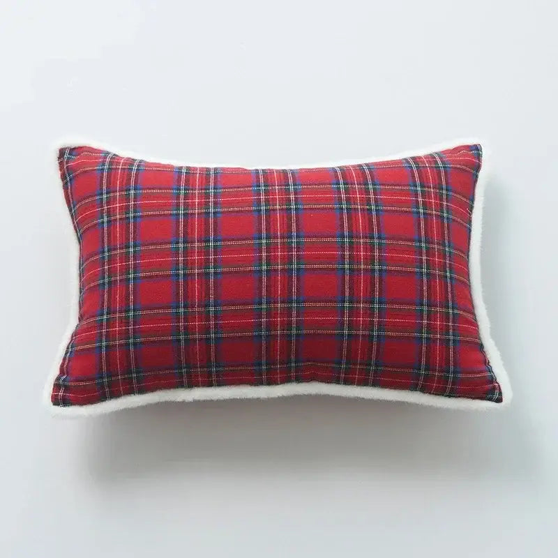 Christmas plaid print pillow case set red & white living room decor