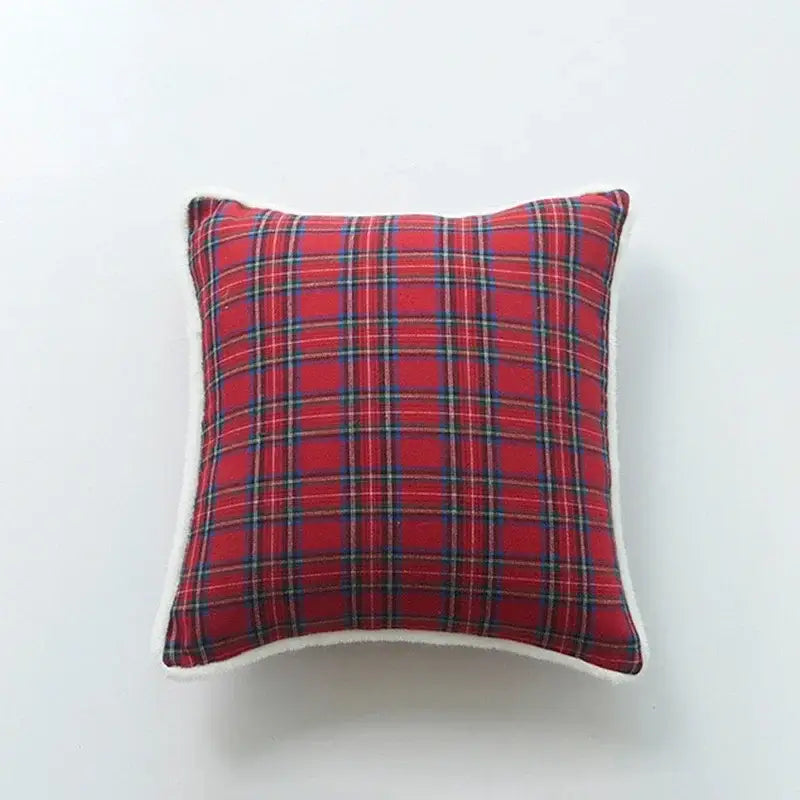 Christmas plaid print pillow case set red & white living room decor