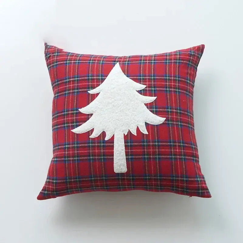 Christmas plaid print pillow case set red & white living room decor