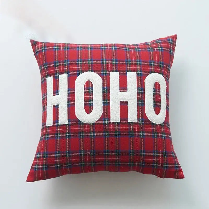 Christmas plaid print pillow case set red & white living room decor
