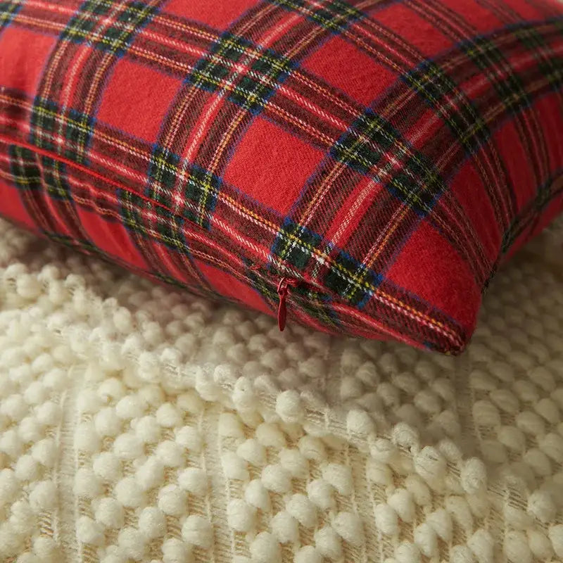 Christmas plaid print pillow case set red & white living room decor