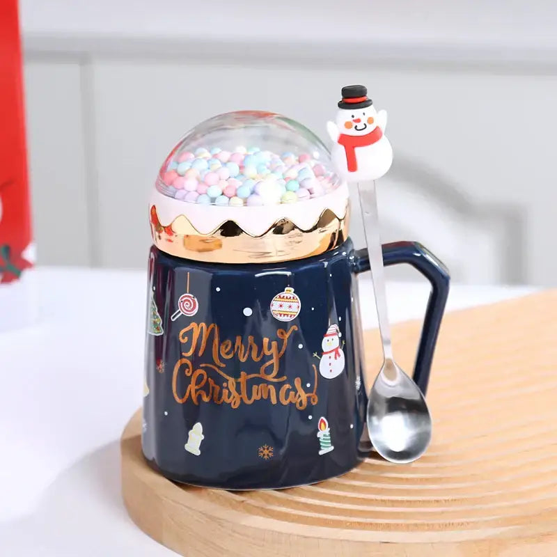 Red and green christmas planet ceramic mug with spoon kitchen gift