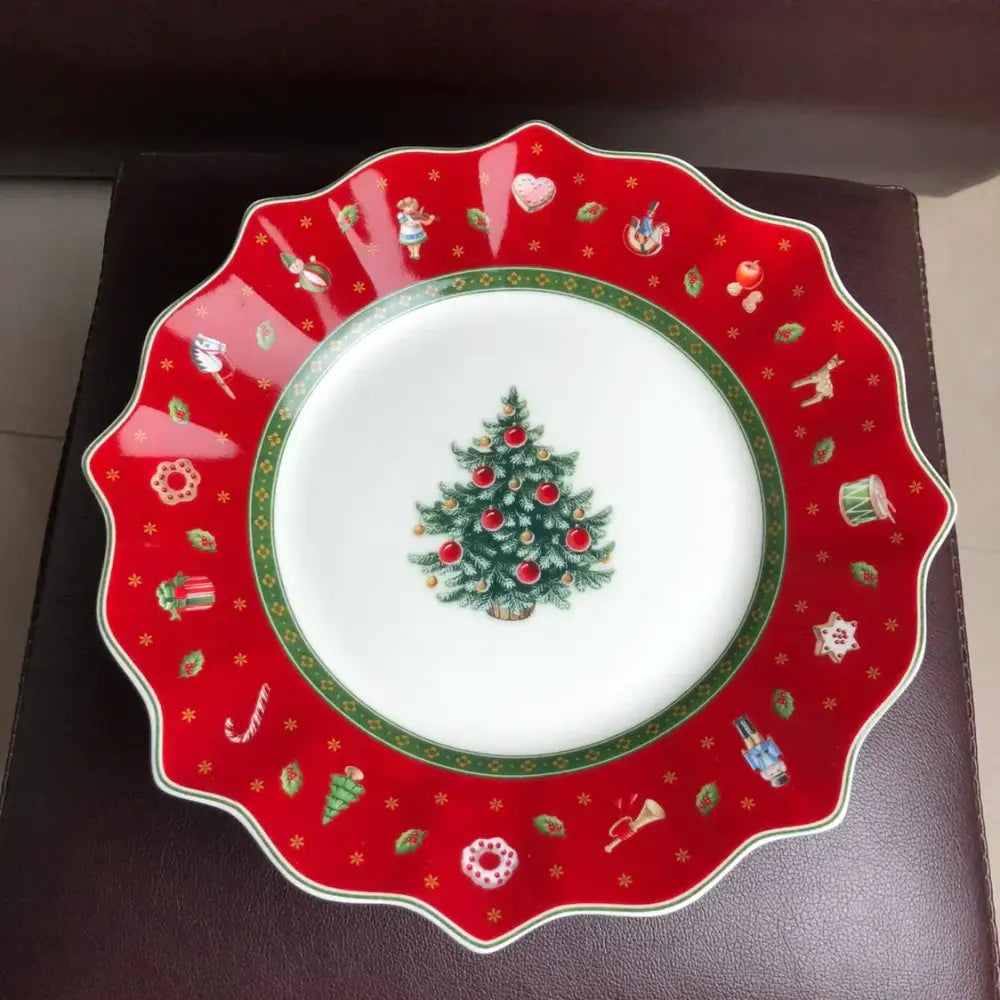 Festive red & white christmas porcelain tableware set dining room
