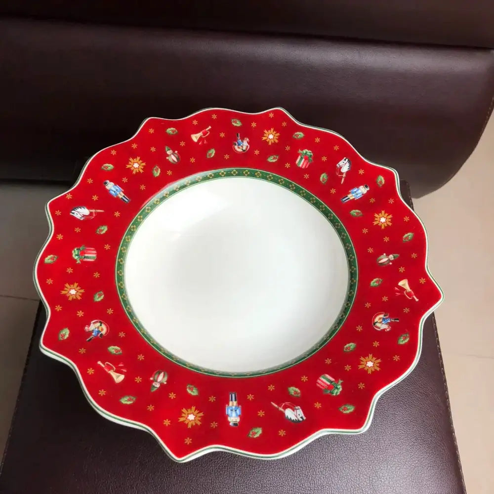 Festive red & white christmas porcelain tableware set dining room