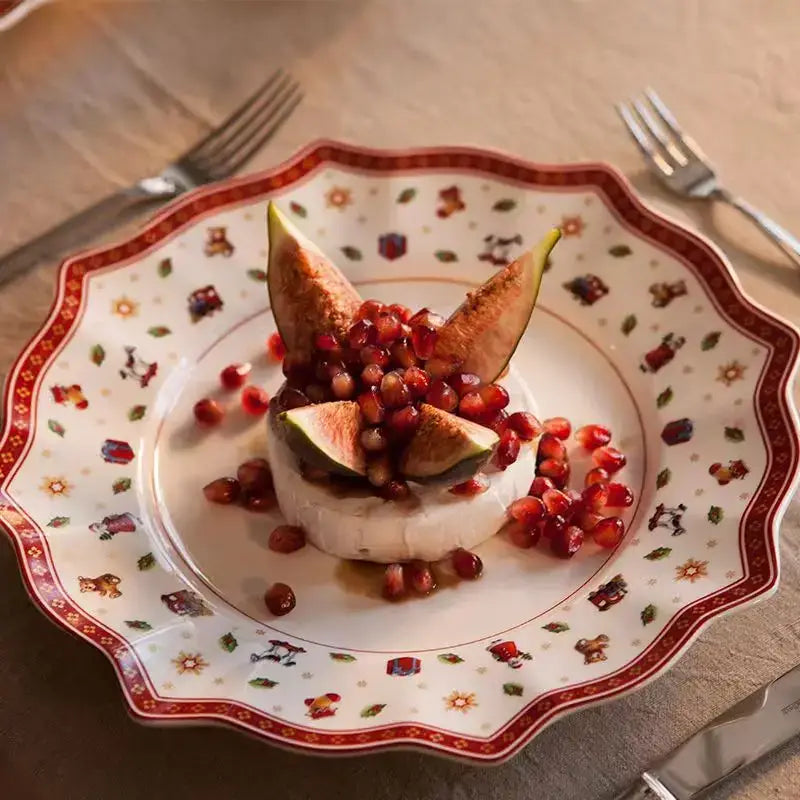 Festive red & white christmas porcelain tableware set dining room