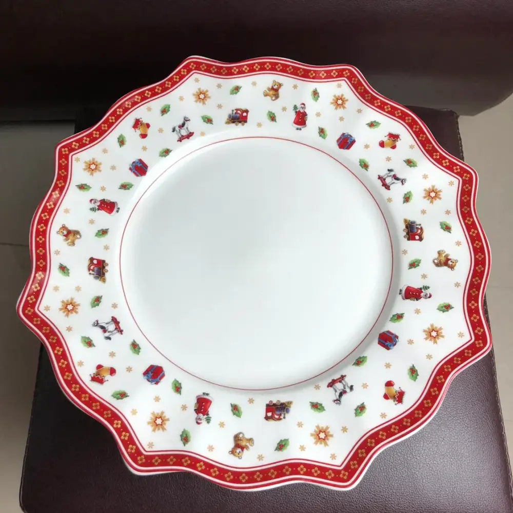 Festive red & white christmas porcelain tableware set dining room