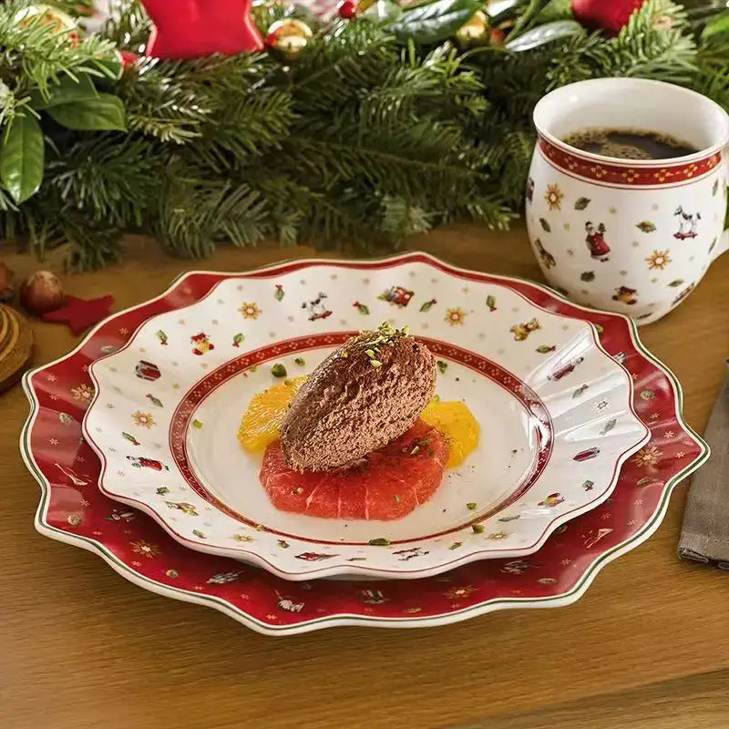 Festive red & white christmas porcelain tableware set dining room