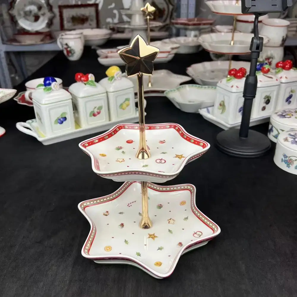 Festive red & white christmas porcelain tableware set dining room
