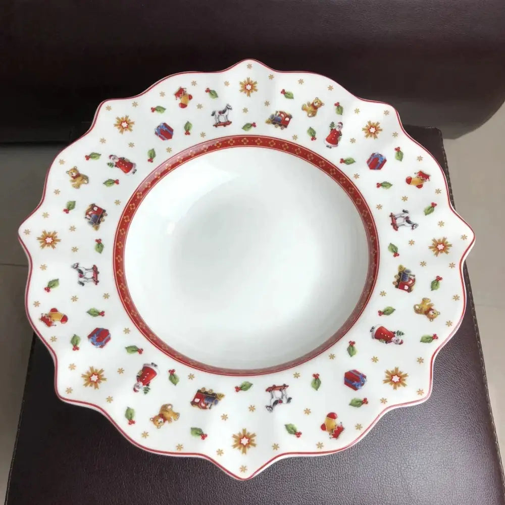Festive red & white christmas porcelain tableware set dining room