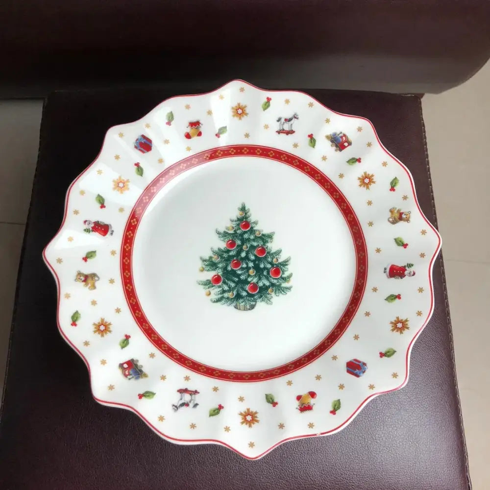 Festive red & white christmas porcelain tableware set dining room