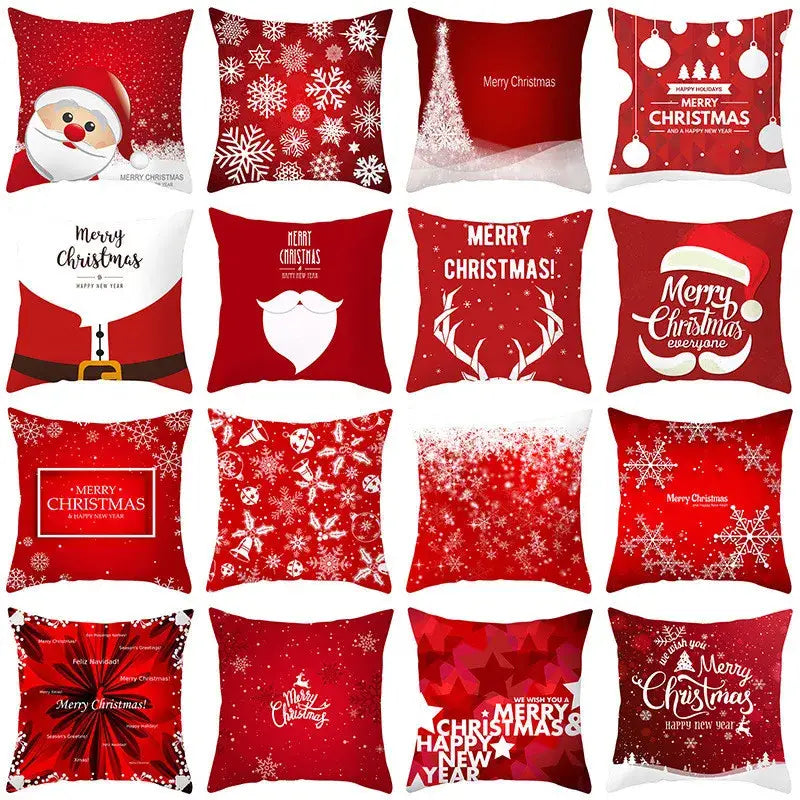 Red and white santa claus snowflake pillow cover living room decor