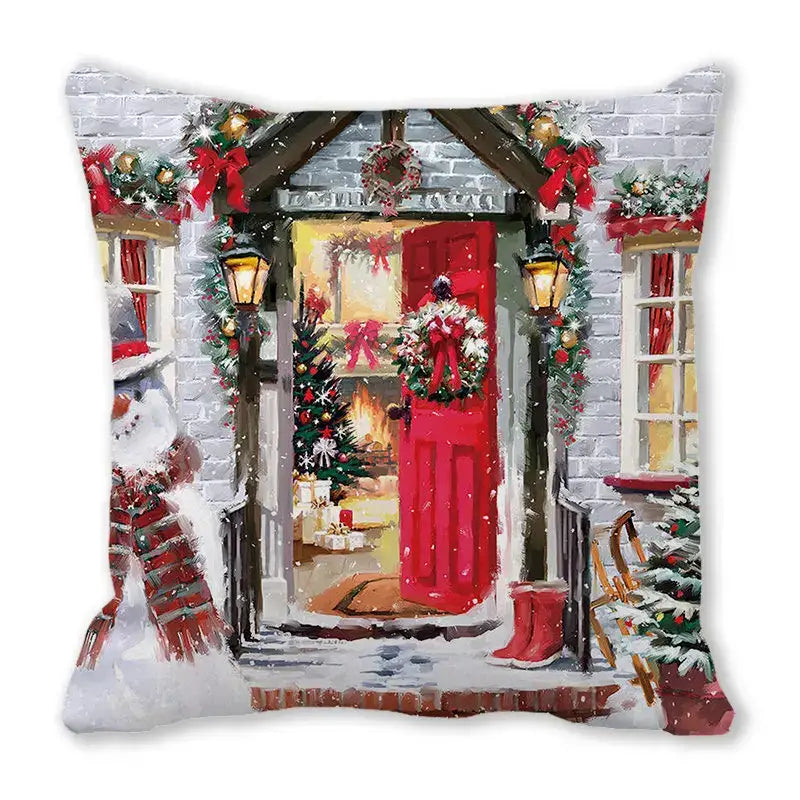 Festive christmas short plush pillowcase living room decor