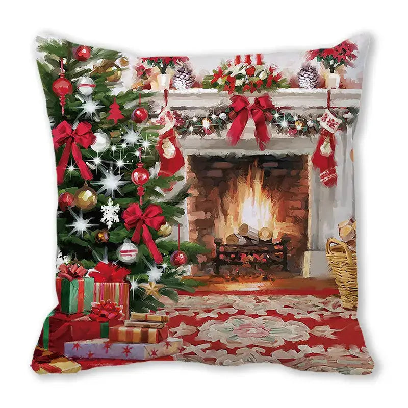 Festive christmas short plush pillowcase living room decor
