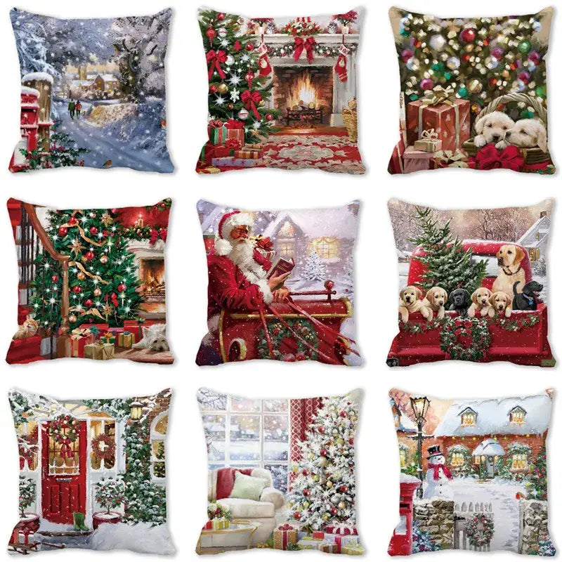 Festive christmas short plush pillowcase living room decor
