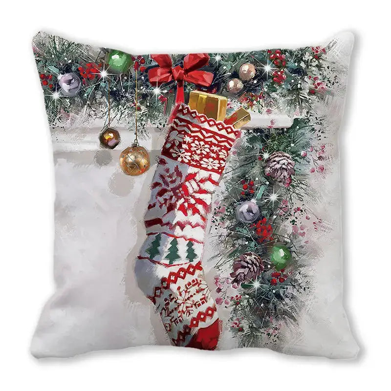 Festive christmas short plush pillowcase living room decor