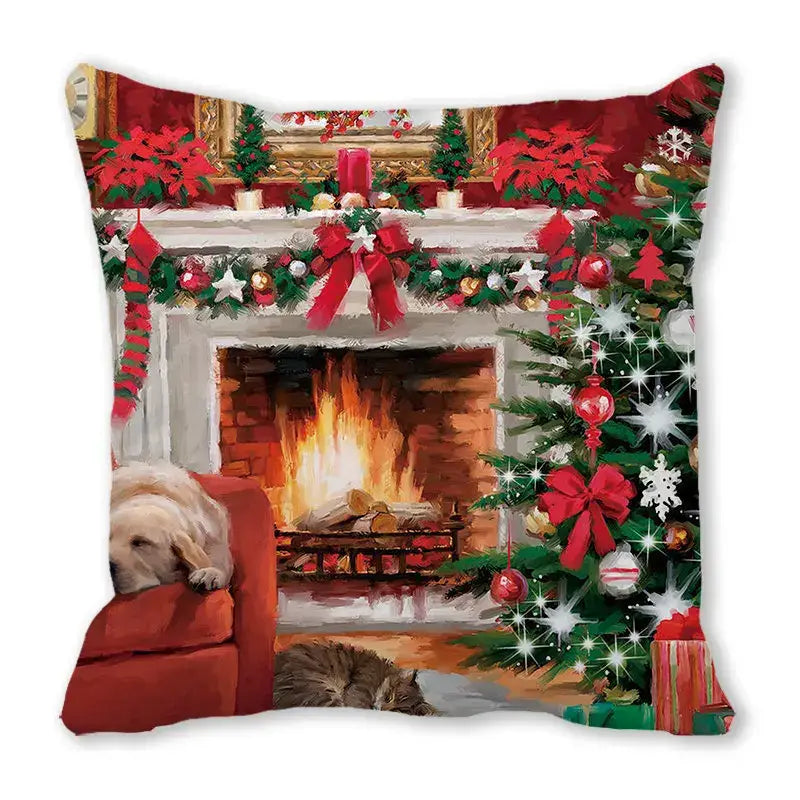 Festive christmas short plush pillowcase living room decor