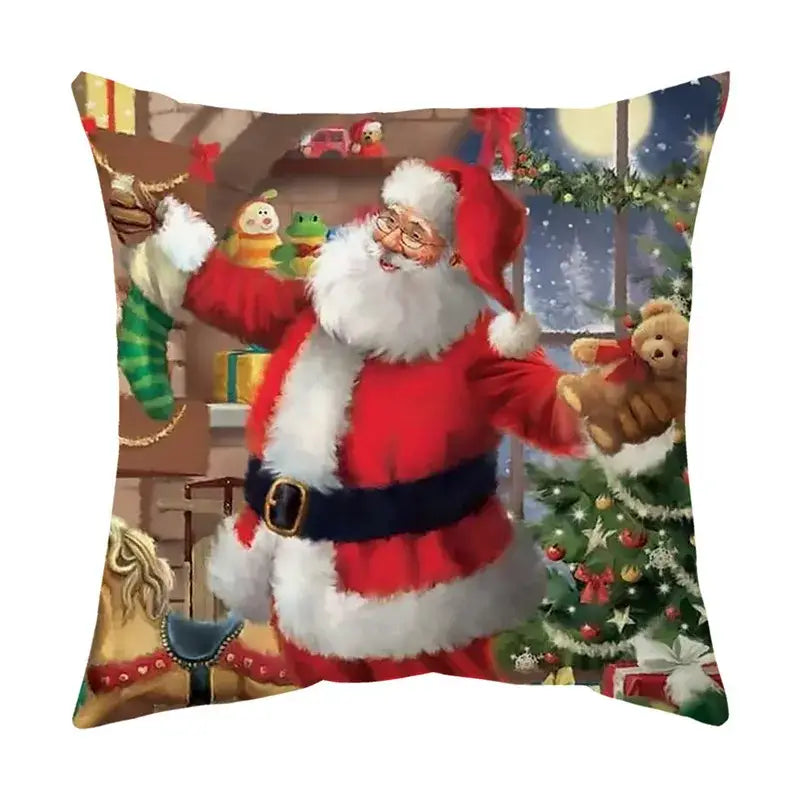 Festive red santa claus christmas sofa pillow cover living room decor