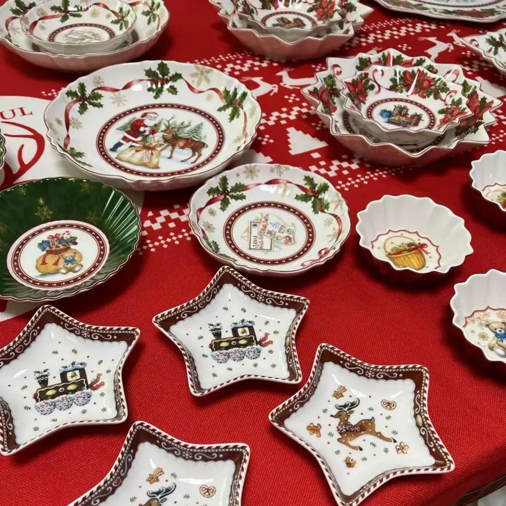 Festive red & green christmas tableware dining room ceramic set