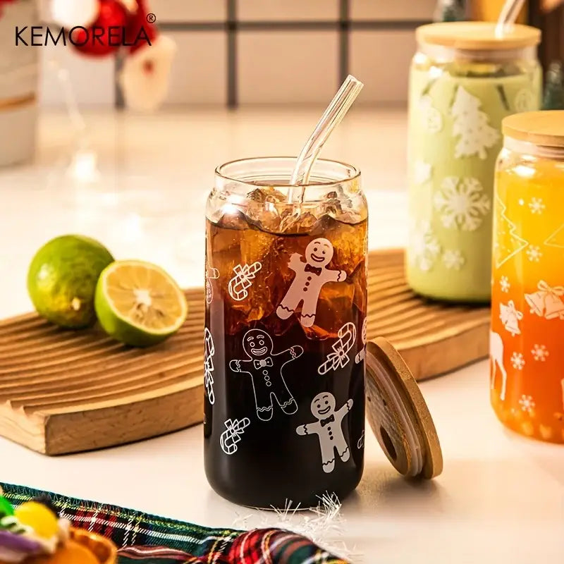 Decorbites christmas glass beer can mug with lid kitchen drinkware