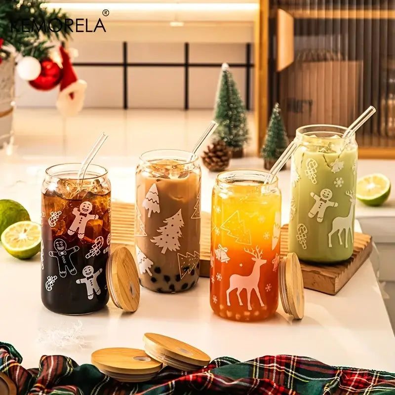 Decorbites christmas glass beer can mug with lid kitchen drinkware