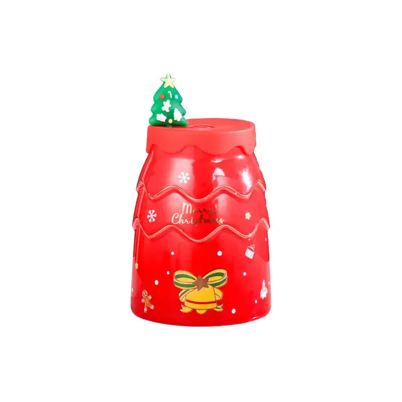 Festive green santa tree ceramic mug with straw dining room gift