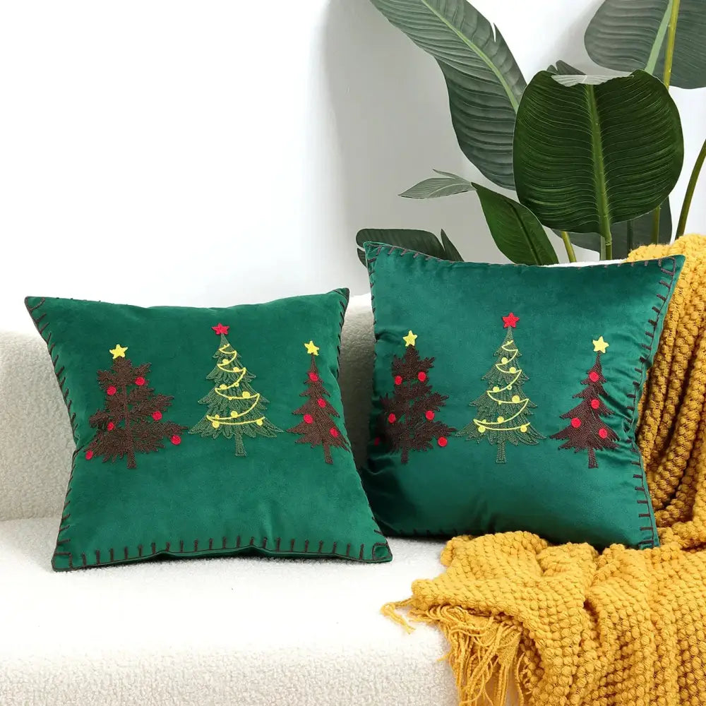 Embroidered gold & silver christmas tree cushion cover living room