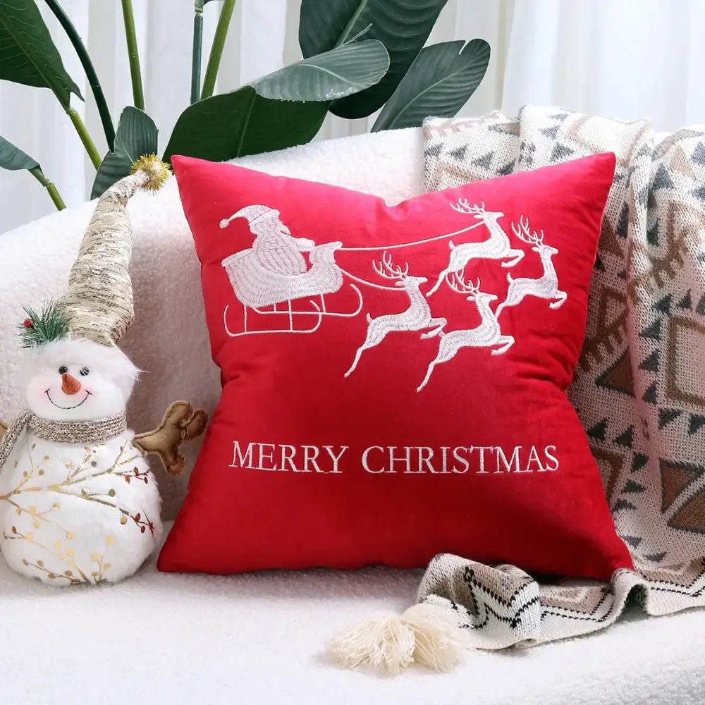 Embroidered gold & silver christmas tree cushion cover living room