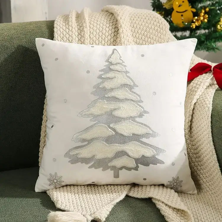 Embroidered gold & silver christmas tree cushion cover living room