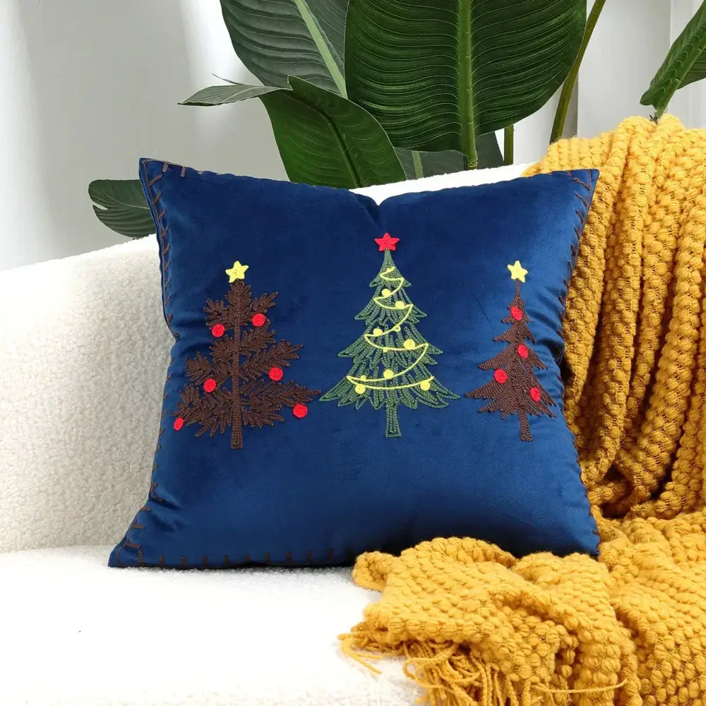 Embroidered gold & silver christmas tree cushion cover living room
