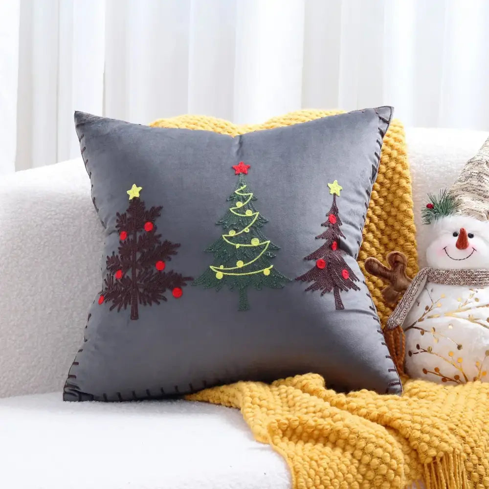Embroidered gold & silver christmas tree cushion cover living room