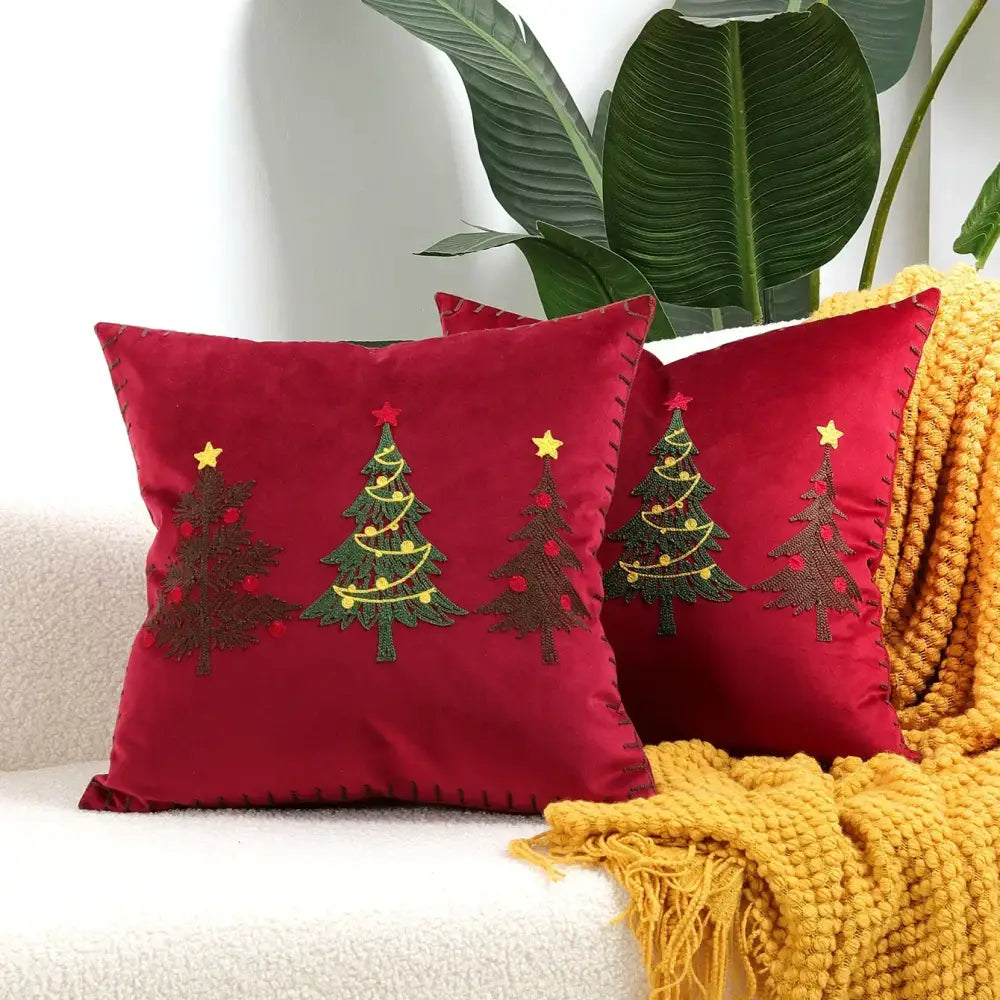 Embroidered gold & silver christmas tree cushion cover living room