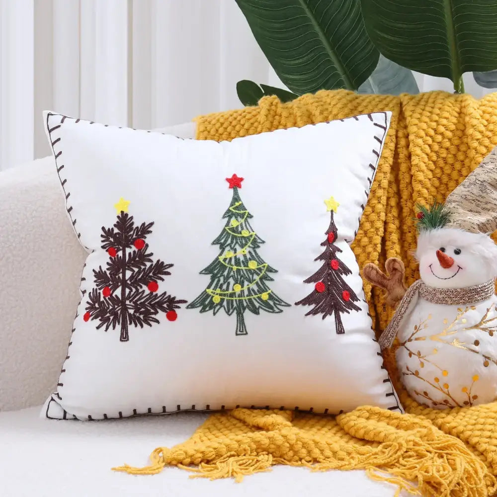 Emerald green velvet christmas tree embroidered cushion covers living room