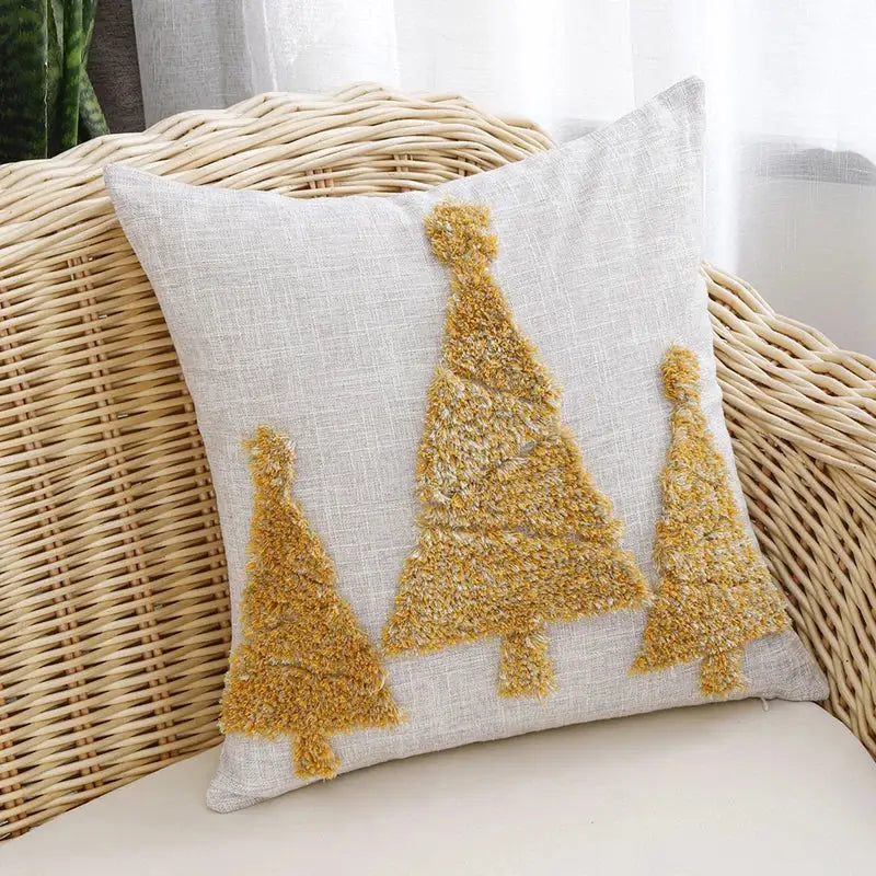 Embroidered gold green & red christmas tree pillow cover living room