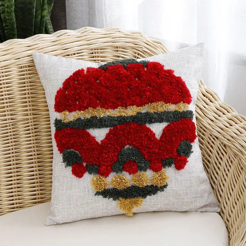 Embroidered gold green & red christmas tree pillow cover living room