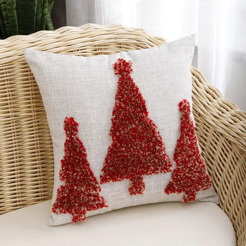 Embroidered gold green & red christmas tree pillow cover living room