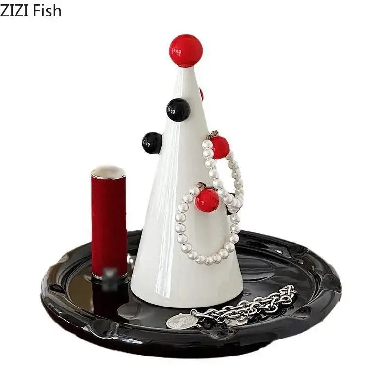 Modern white ceramic christmas tree jewelry stand bedroom decor