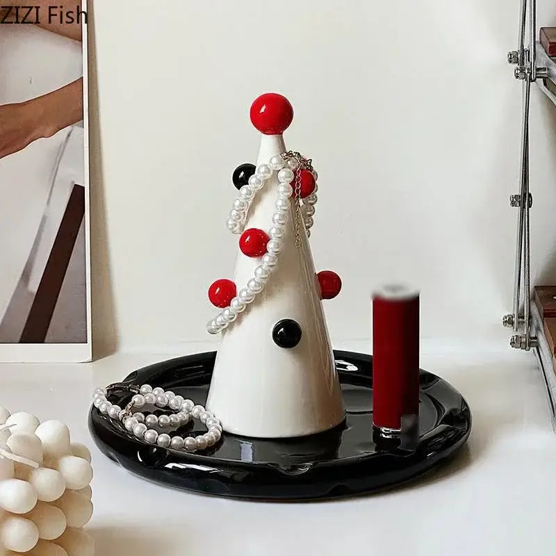 Modern white ceramic christmas tree jewelry stand bedroom decor