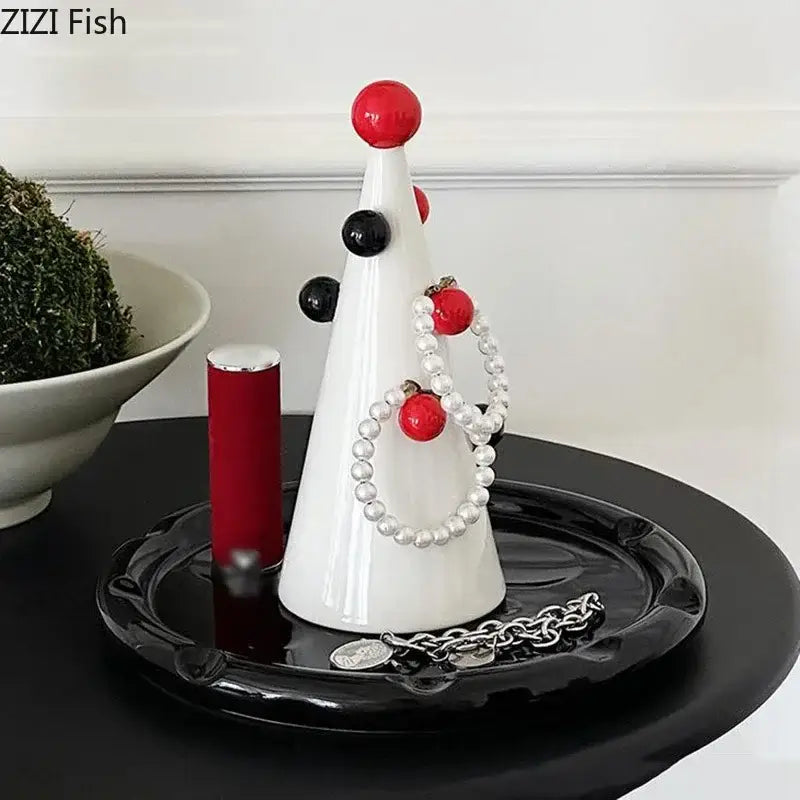Modern white ceramic christmas tree jewelry stand bedroom decor