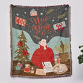 Festive christmas tree dark teal knitted throw blanket living room