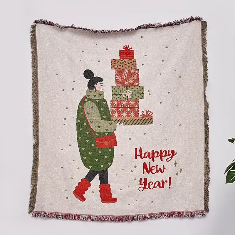 Festive christmas tree dark teal knitted throw blanket living room