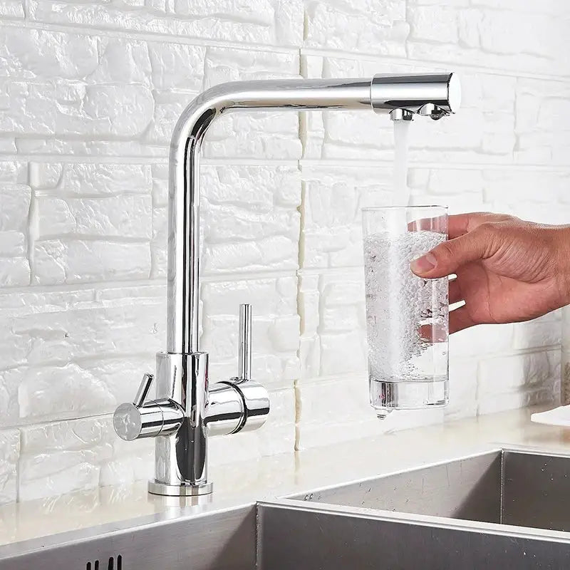 Modern chrome pure water kitchen faucet with dual handles