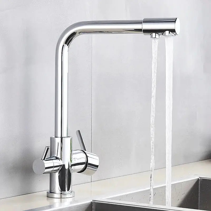Modern chrome pure water kitchen faucet with dual handles